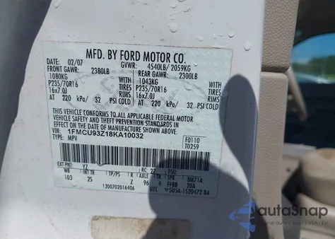 2008 Ford Escape Xlt из США, поврежденный, VIN 1FMCU93Z18KA10032